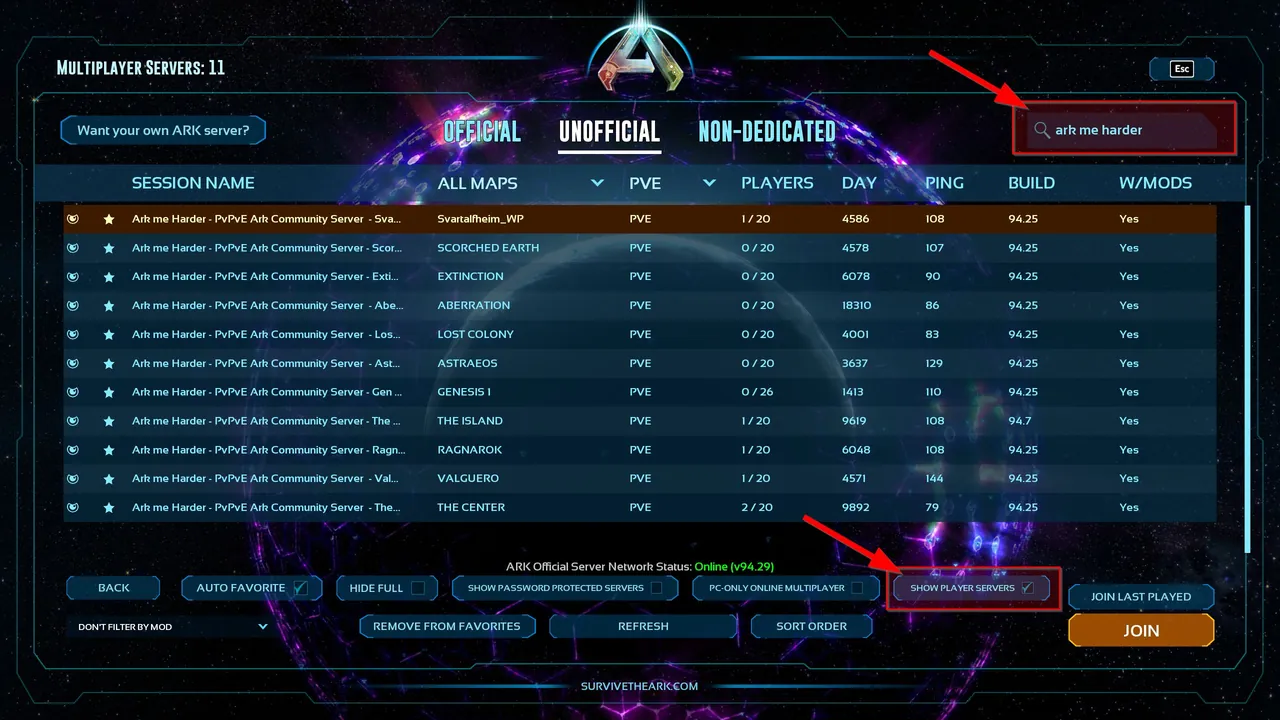 ARK: Survival Ascended Server-Browser: ARK ME HARDER